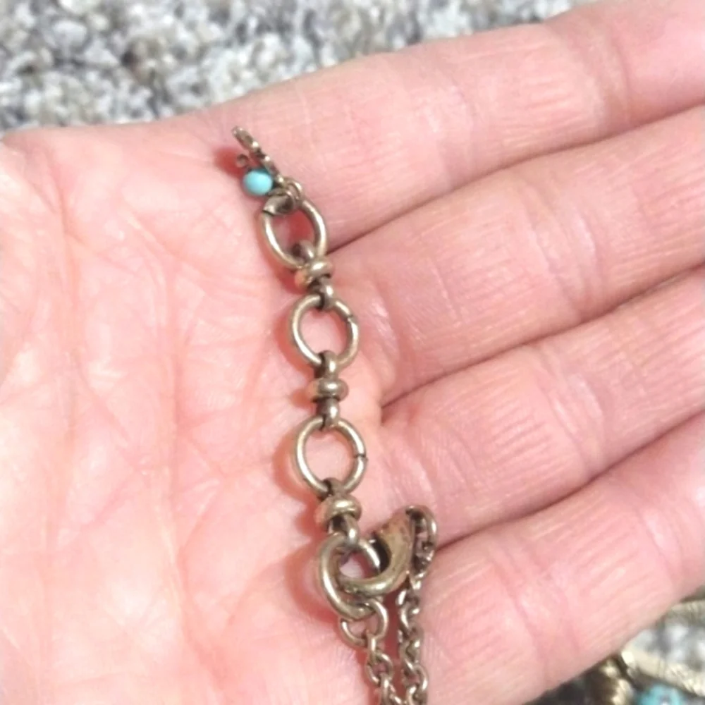 LUCKY BRAND SPIKED BRASS GOLD WITH TURQUOISE ACCENTS TRIBAL 24-26" NECKLACE - Picture 8 of 11